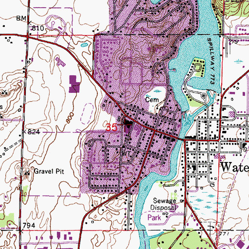Topographic Map of Waterford Union High School, WI