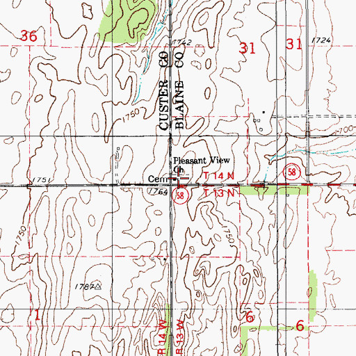 Topographic Map of Pleasant View Mennonite Cemetery, OK
