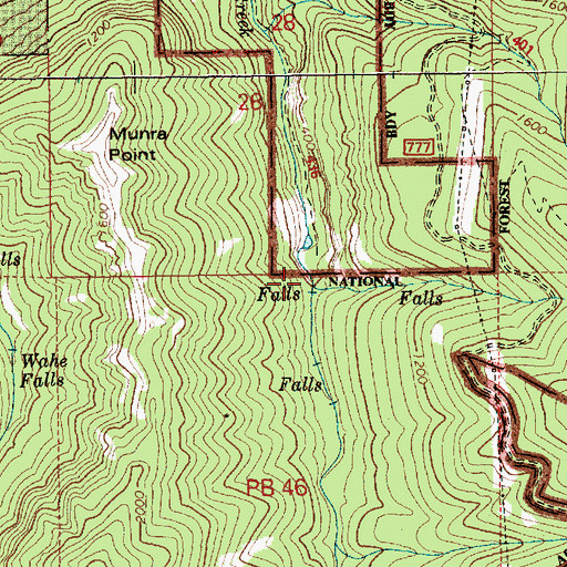 Topographic Map of Wahclella Falls, OR