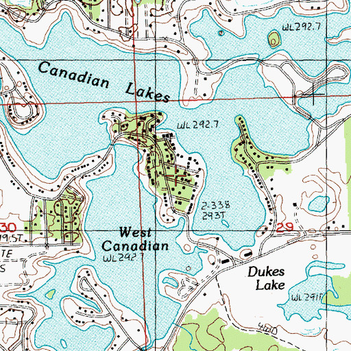 Topographic Map of Canadian Lakes, MI