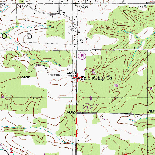 Topographic Map of Friendship Cemetery, MO