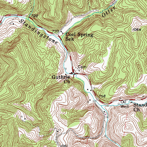 Topographic Map of Guthrie Cemetery, WV