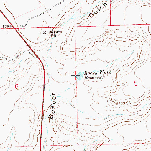 Topographic Map of Rocky Wash Reservoir, CO