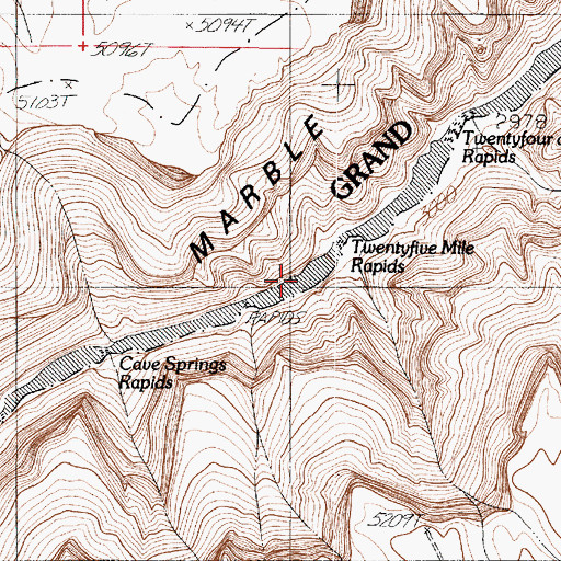 Topographic Map of Twentyfive Mile Rapids, AZ