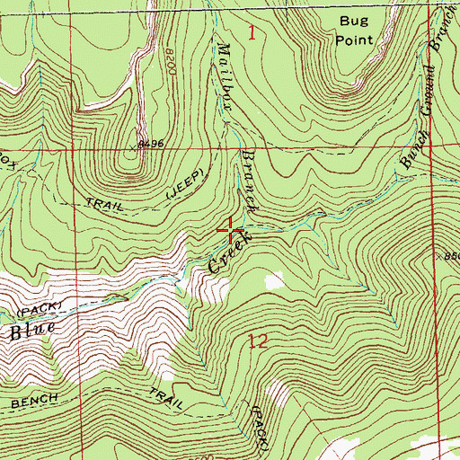 Topographic Map of Mailbox Branch Blue Creek, CO