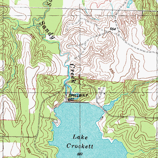 Topographic Map of Lake Davy Crockett Dam, TX