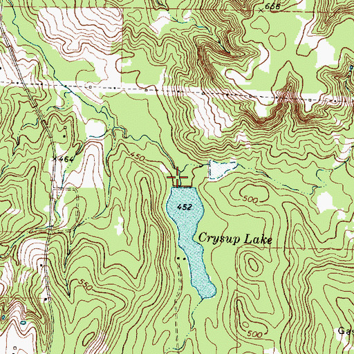 Topographic Map of Crysup Lake Dam, TX