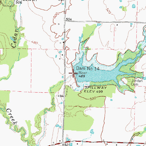 Topographic Map of Soil Conservation Service Site 14 Dam, TX