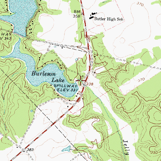 Topographic Map of Burleson Lake Dam, TX