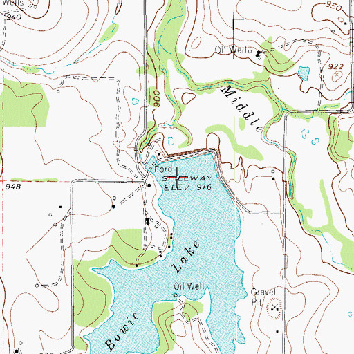 Topographic Map of Bowie Lake Dam, TX
