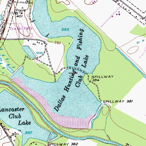 Topographic Map of Dallas Hunt and Fish Club Upper Lake Dam, TX