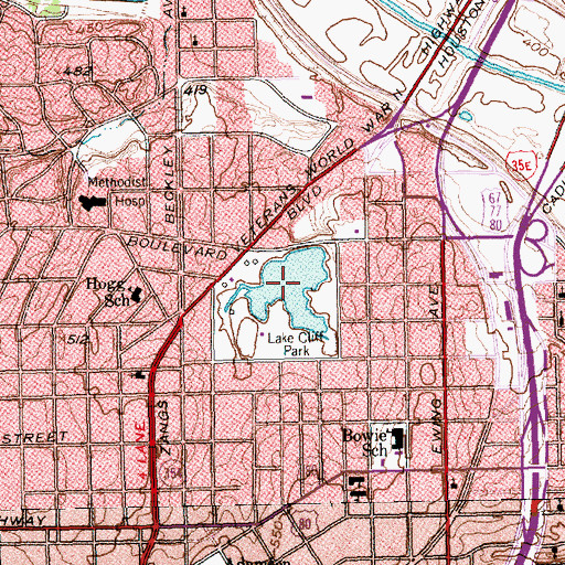 Topographic Map of Lake Cliff, TX