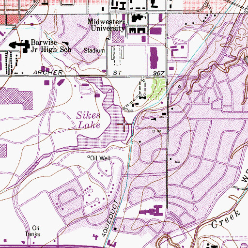 Topographic Map of Sikes Lake Dam, TX