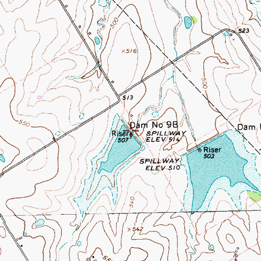 Topographic Map of Soil Conservation Service Site 9b Dam, TX