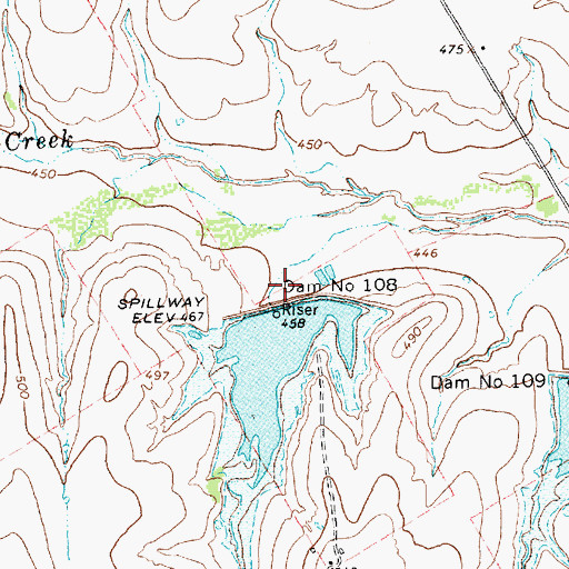 Topographic Map of Soil Conservation Service Site 108 Reservoir, TX