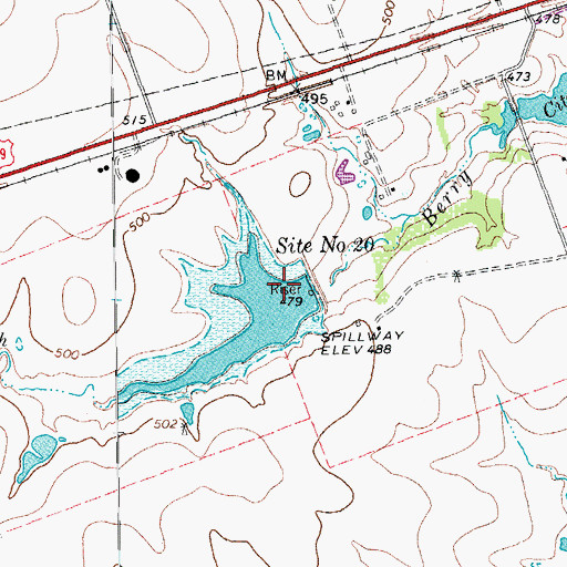 Topographic Map of Soil Conservation Service Site 20 Dam, TX