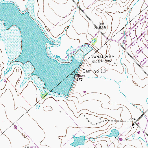 Topographic Map of Soil Conservation Service Site 13 Dam, TX