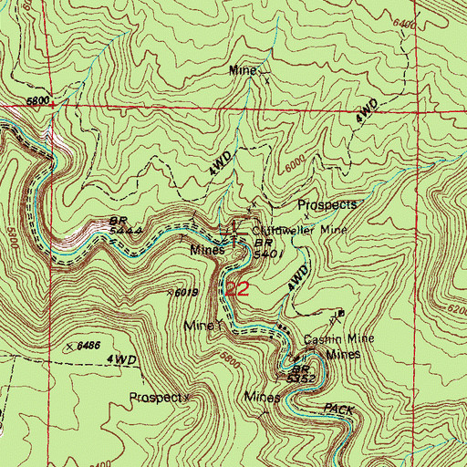 Topographic Map of Cliffdweller Mine, CO