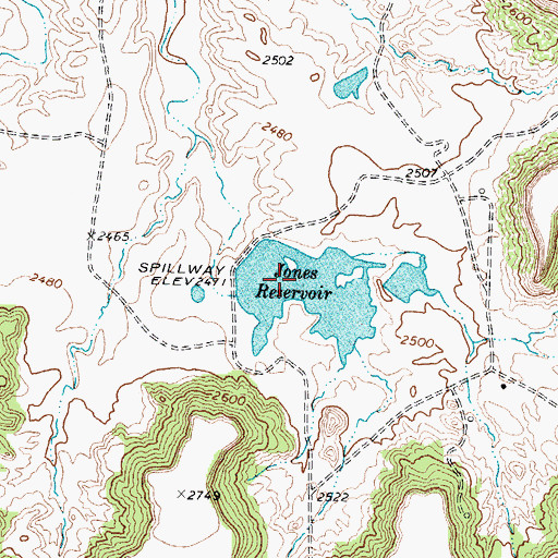 Topographic Map of Jones Reservoir, TX