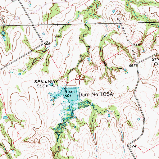 Topographic Map of Soil Conservation Service Site 105a Reservoir, TX
