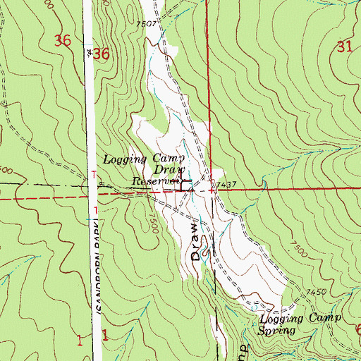 Topographic Map of Logging Camp Draw Reservoir, CO