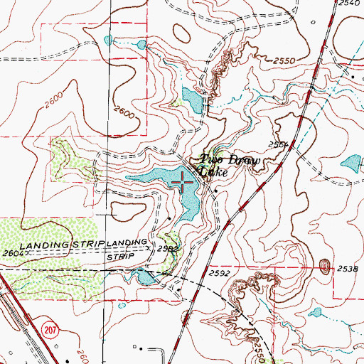 Topographic Map of Two Draw Lake Dam, TX
