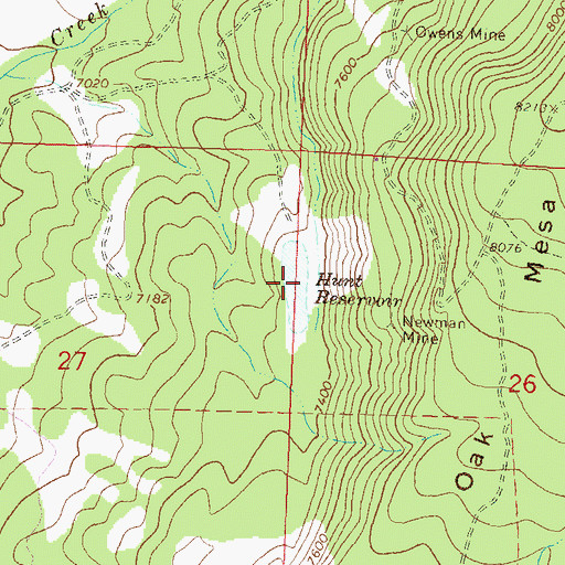 Topographic Map of Hunt Reservoir, CO