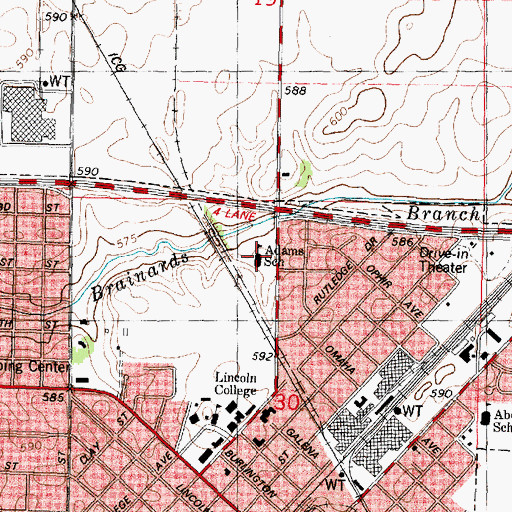 Topographic Map of Adams Elementary School, IL