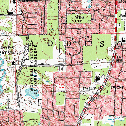 Topographic Map of First Baptist Church of Wood Dale, IL