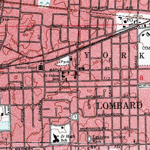 Topographic Map of First Church of Lombard, IL