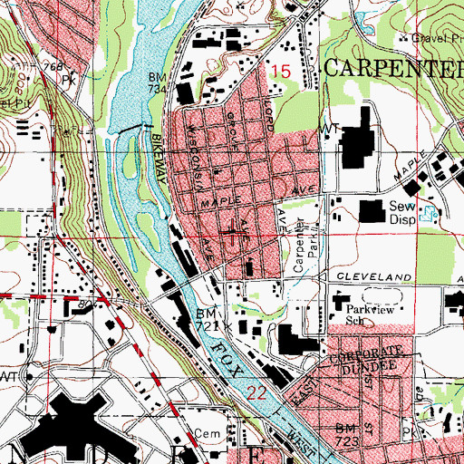 Topographic Map of Carpenter Memorial Hall, IL