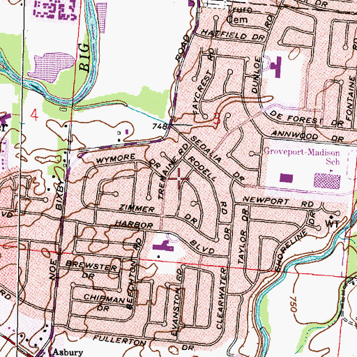 Topographic Map of Blacklick Estates, OH