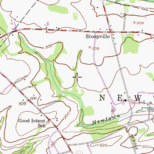 Topographic Map of Newtown Grant, PA