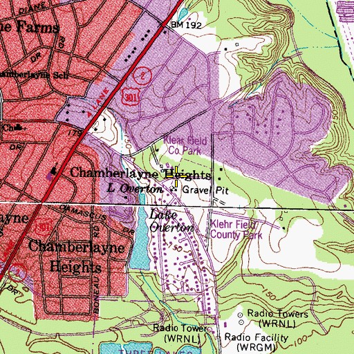 Topographic Map of Chamberlayne, VA