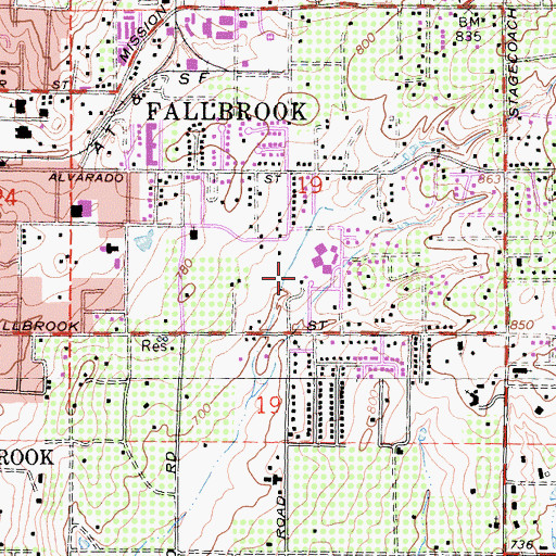 Topographic Map of Fallbrook Community Center, CA