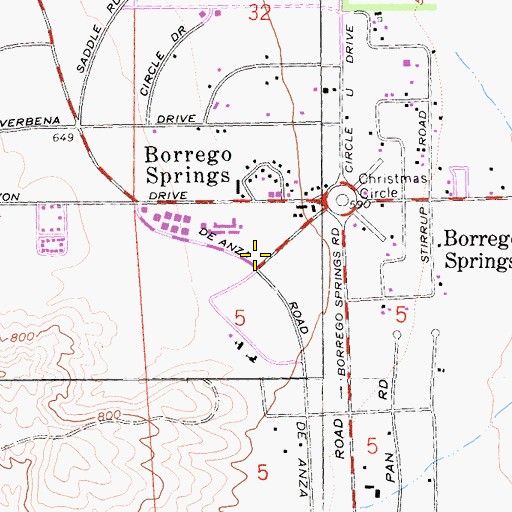 Topographic Map of Borrego Springs Post Office, CA