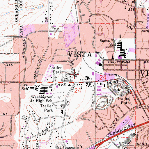 Topographic Map of Cedar Lane City Park, CA