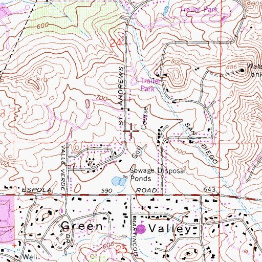 Topographic Map of Stoneridge Country Club, CA
