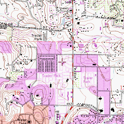 Topographic Map of Vista Cascade Mobile Home Park, CA