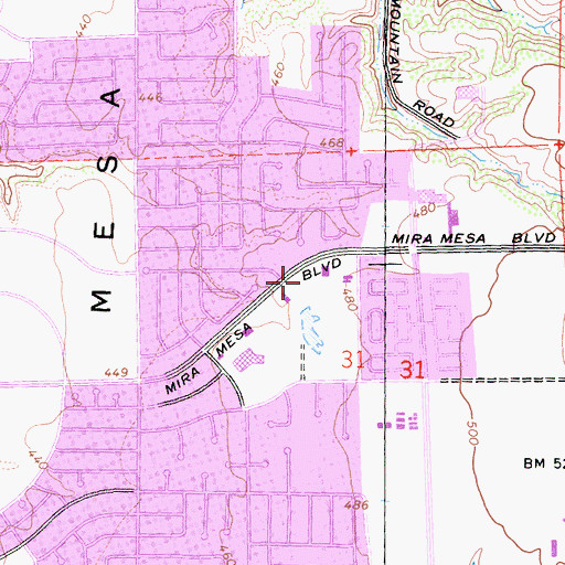 Topographic Map of Mira Mesa Post Office, CA