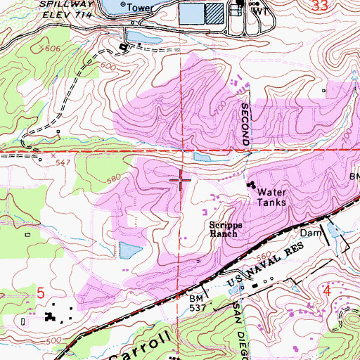 Topographic Map of Scripps Ranch Village Shopping Center, CA