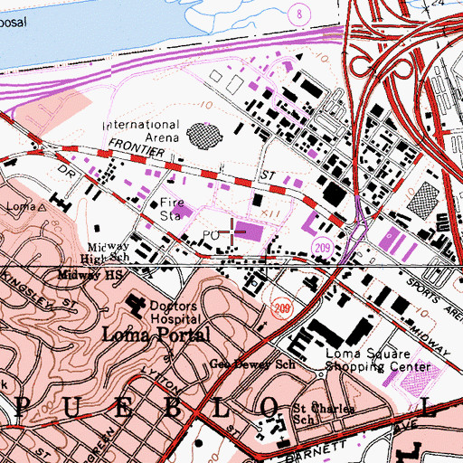 Topographic Map of Sports Arena Square Shopping Center, CA