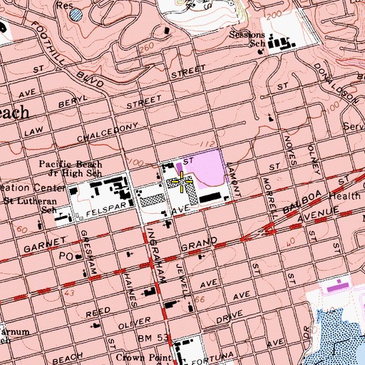 Topographic Map of Pacific Plaza Shopping Center, CA