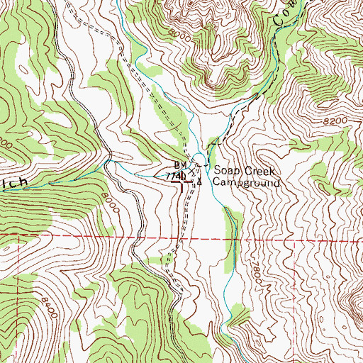 Topographic Map of Soap Creek Campground, CO