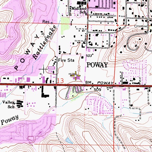 Topographic Map of Midland-Poway Shopping Center, CA