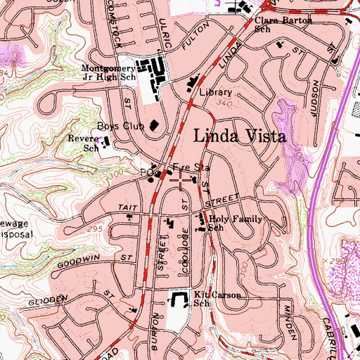Topographic Map of Linda Vista Presbyterian Church, CA