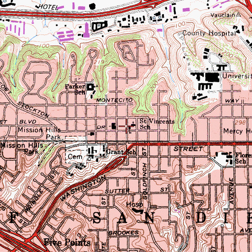 Topographic Map of Saint Vincent de Paul Church, CA