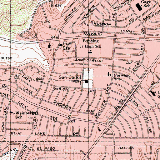 Topographic Map of San Carlos Recreation Center, CA