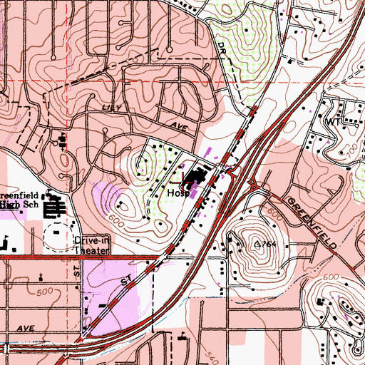 Topographic Map of Scripps Memorial Hospital East County, CA