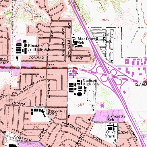 Topographic Map of Madison Square Shopping Center, CA